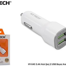 Hytech HY-X40 Beyaz 3.4A Hızlı Şarj 2 USB Araç Şarjı