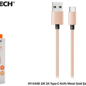 Hytech HY-X448 1 m 3A Type-c Kılıflı Metal Gold Şarj Kablosu