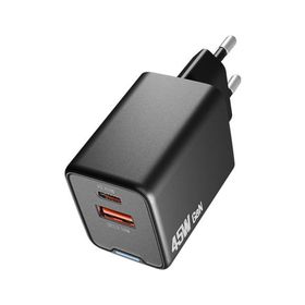 Hytech Hy-Xeg45 Type Usb-C 45W Pd + 18W Usb Qc 3.0 Gan Siyah Hızlı Ev Şarj Adaptörü