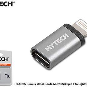 Hytech HY-XO25 Gümüş Metal Gövde MicroUSB 5pin F to Lightning M Çevirici