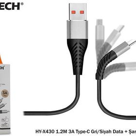 Hytech HYX430 1.2M 3A Type-C Gri-Siyah Data Kablosu
