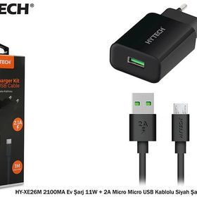 Hytech HYXE26M Siyah 2100ma Ev Şarj 11w ve 2a Micro Micro Usb Kablolu Beyaz Şarj Adaptör Seti