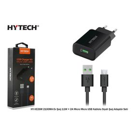 Hytech HYXE26M Siyah 2100ma Ev Şarj 11w ve 2a Micro Micro Usb Kablolu Beyaz Şarj Adaptör Seti