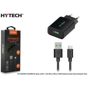 Hytech HYXE26M Siyah 2100ma Ev Şarj 11w ve 2a Micro Micro Usb Kablolu Beyaz Şarj Adaptör Seti