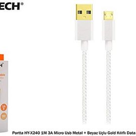 Hytech Portta HY-X240 1 m 3A Micro Usb Kılıflı Gold Data Şarj Kablosu