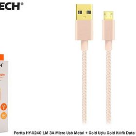 Hytech Portta HY-X240 1 m 3A Micro Usb Kılıflı Gold Data Şarj Kablosu