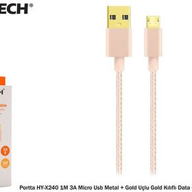 Hytech Portta HY-X240 1 m 3A Micro Usb Kılıflı Gold Data Şarj Kablosu