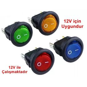IC 131A 12V Yeşil 3P Yuvarlak Işıklı Anahtar