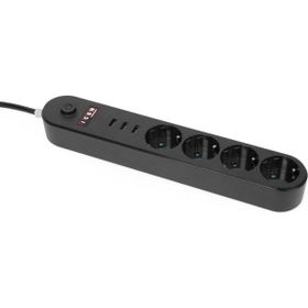 Icon Akım Korumalı 4'lü Priz 3 Port USB Çoklu Grup Priz 2 Metre Kablo 10A Siyah