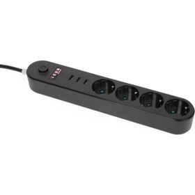 Icon Akım Korumalı 4'lü Priz 3 Port USB Çoklu Grup Priz 2 Metre Kablo 10A Siyah