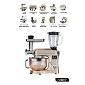Icotech SM50 Gold LED Ekranlı Hamur Mayalama Kıyma Çekme Blender 2000 W 6.5 lt Stand Mikser Mutfak Şefi Hamur Yoğurma Makinesi