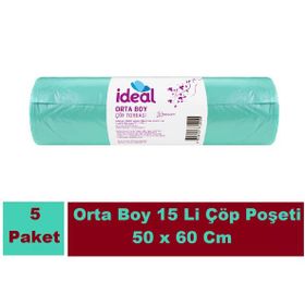 Ideal 15'li 50x60 cm Yeşil Orta Boy Çöp Poşeti (4 adet)