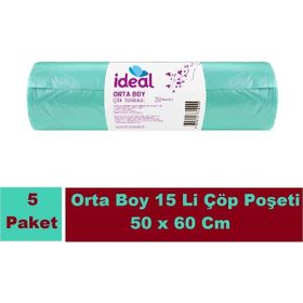 Ideal 15'li 50x60 cm Yeşil Orta Boy Çöp Poşeti (4 adet)