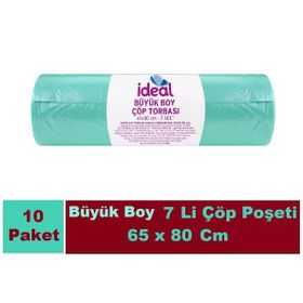 İdeal 7'li 65x80 cm Büyük Boy Yeşil Çöp Poşeti (5 adet)
