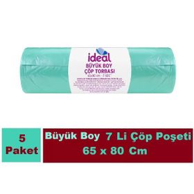 İdeal 7'li 65x80 cm Büyük Boy Yeşil Çöp Poşeti (5 adet)