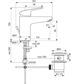 Ideal B1714AA Standard Ceraflex Grande Krom Lavabo Bataryası