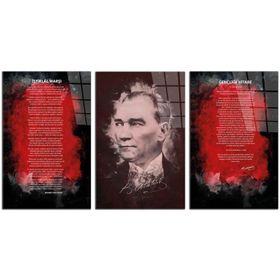 İdeal Glass Art 2 -3 Parça Atatürk - İstiklal Marşı - Gençliğe Hitabe