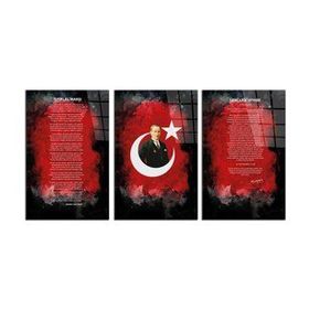 İdeal Glass Art 3 - 3 Parça Atatürk - İstiklal Marşı - Gençliğe Hitabe