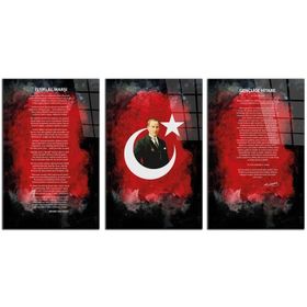 İdeal Glass Art 3 - 3 Parça Atatürk - İstiklal Marşı - Gençliğe Hitabe