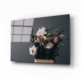 İdeal Glass Art Çiçekler Cam Tablo