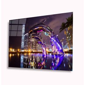 İdeal Glass Art Işıklı Yunuslar 4 mm Dayanıklı Temperli Cam Tablo
