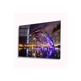 İdeal Glass Art Işıklı Yunuslar 4 mm Dayanıklı Temperli Cam Tablo