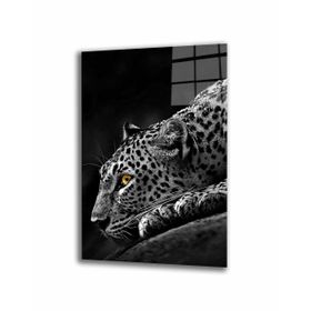 İdeal Glass Art Siyah Beyaz Kaplan Hayvan Cam Tablo