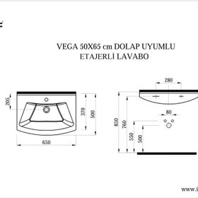 İdevit Vega 65 cm Hilton Dolap Uyumlu Etejerli Lavabo