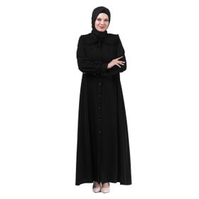 İhvanonline 24352 Siyah Bebe Yaka Pileli Manşetli Düğmeli Tesettür Ferace