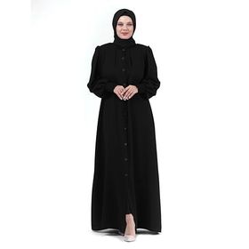 İhvanonline 24353 Siyah Hakim Yaka Pileli Ribana Kol Tesettür Ferace