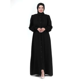 İhvanonline 24353 Siyah Hakim Yaka Pileli Ribana Kol Tesettür Ferace
