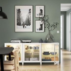 IKEA 09412662 BESTA 180x42x74 cm Beyaz Şeffaf Cam Dolap Kombinasyonu
