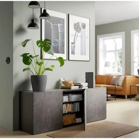 IKEA 19324523 Besta Venge Koyu Gri Taş Görünümlü Dolap Kombinasyonu