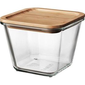 IKEA 365+ 1.2 L 15x15x12 CM Vakumlu Kare Bambu Kapaklı Cam Saklama Kabı