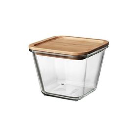 IKEA 365+ 1.2 L 15x15x12 CM Vakumlu Kare Bambu Kapaklı Cam Saklama Kabı