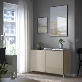 IKEA 89209845 Besta Ağartılmış Meşe Görünümlü Parlak Cila Bej Dolap Kombinasyonu