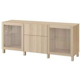 IKEA 89412677 Besta Kombinasyon Ağartılmış Meşe Görünümlü Beyaz Meşe Görünümlü Şeffaf Cam Dolap