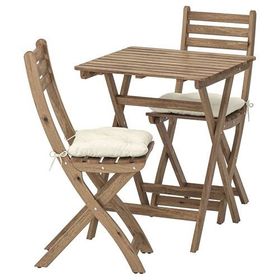 IKEA Askholmen Açık Kahverengi Katlanabilir Masa ve Sandalye Seti