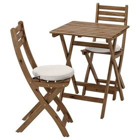 IKEA Askholmen Açık Kahverengi Katlanabilir Masa ve Sandalye Seti
