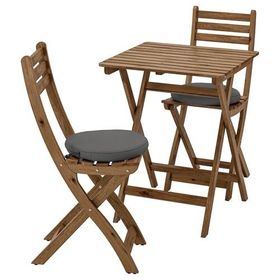 IKEA Askholmen Açık Kahverengi Katlanabilir Masa ve Sandalye Seti