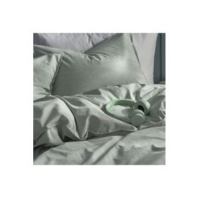 IKEA Bergpalm 150x200 / 50x60 cm Çizgili Yeşil Pamuk Tek Kişilik Nevresim Seti