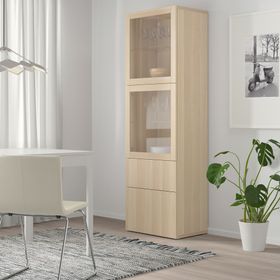 IKEA Besta 59300860 Şeffaf Cam Meşe Görünümlü Dolap