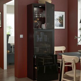 IKEA Besta 99412525 Venge-Parlak Cila Siyah Füme Cam Dolap