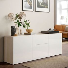 IKEA Besta Kombinasyon Ağartılmış Meşe Görünümlü Parlak Cila Beyaz 180x42x65 cm Dolap