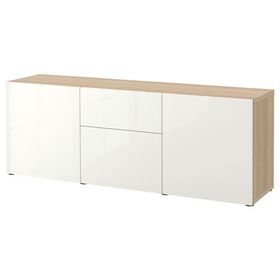 IKEA Besta Kombinasyon Ağartılmış Meşe Görünümlü Parlak Cila Beyaz 180x42x65 cm Dolap