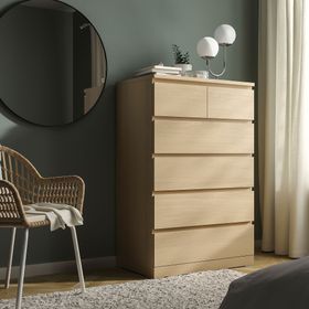 IKEA Malm Ağartılmış Meşe Kaplama 160x78 cm 6 Çekmeceli Şifonyer