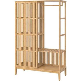 IKEA Nordkisa Bambu 120x186 CM Raf ve Askılıklı Sürgü Kapaklı Açık Gardırop