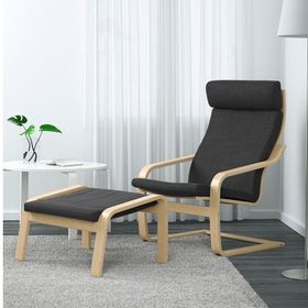 IKEA Poang Hillared Antrasit Huş Sallanan Koltuk ve Ayak Uzatma Taburesi
