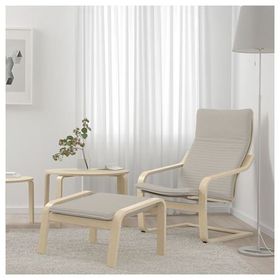 IKEA Poang Knisa Açık Bej Huş Sallanan Koltuk ve Ayak Uzatma Taburesi
