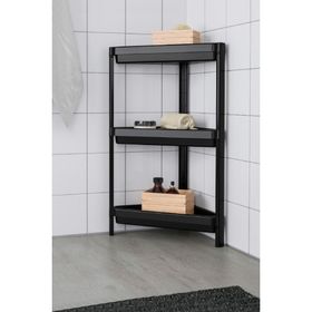 IKEA Vesken Üçgen Raf Ünitesi 3 Katlı Köşe Düzenleyici Siyah Banyo Rafı